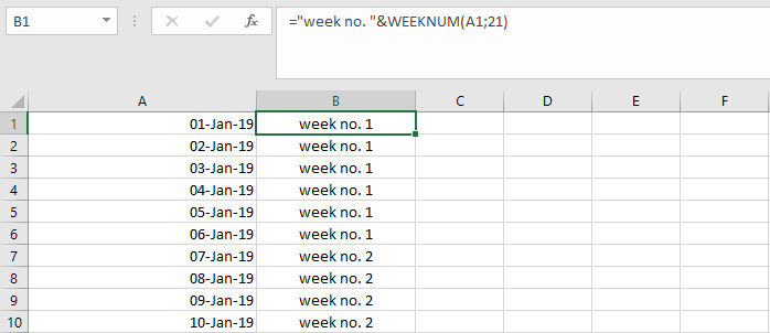Número de semana en Excel con texto vinculado adicionalmente