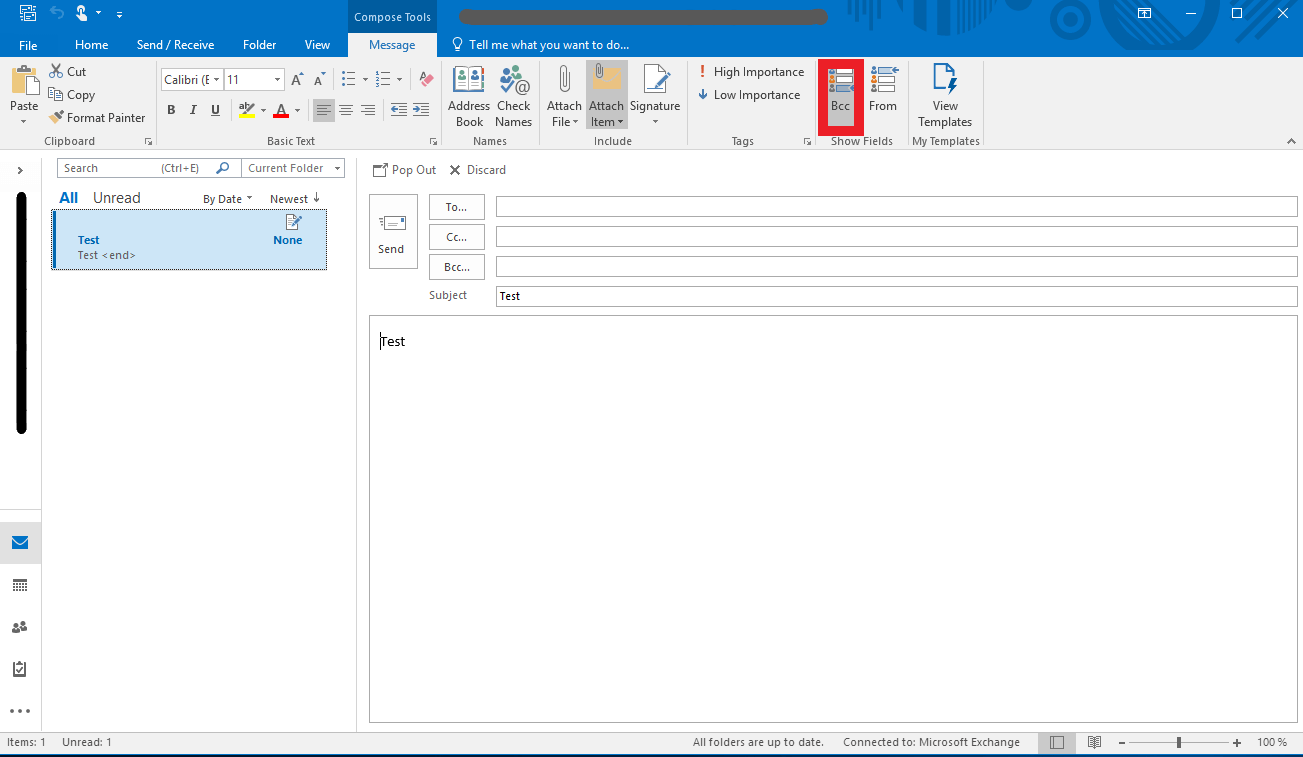 Copia oculta en Outlook 2016: el botón CCO de Outlook en la pestaña “Mensajeˮ