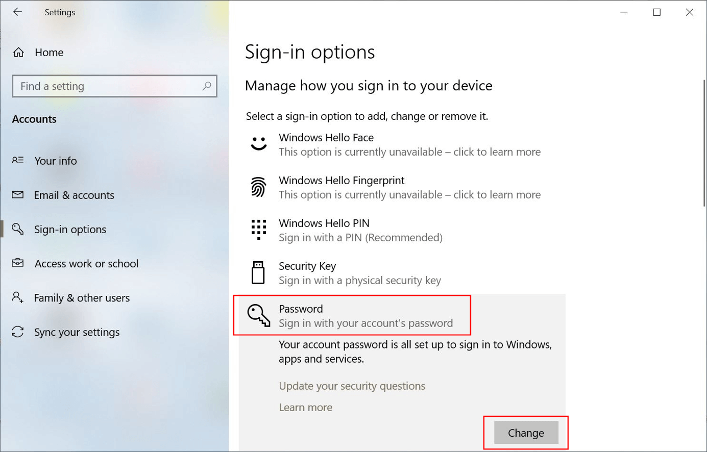 Windows 10: opciones de inicio de sesión con apartado de contraseña