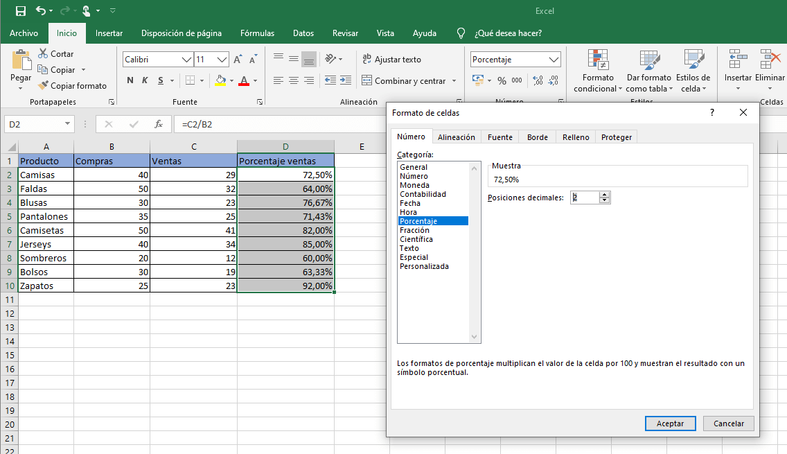 Personalización del formato de porcentaje en Excel