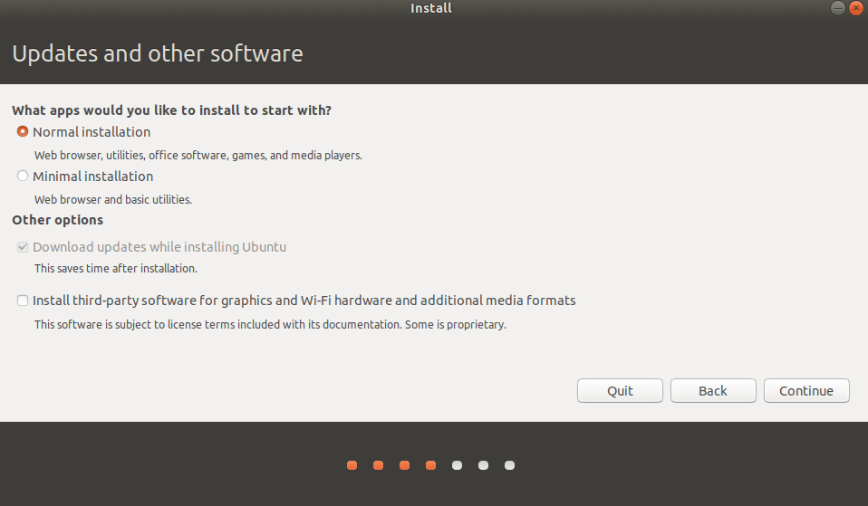 Selección del tipo de instalación al instalar Ubuntu