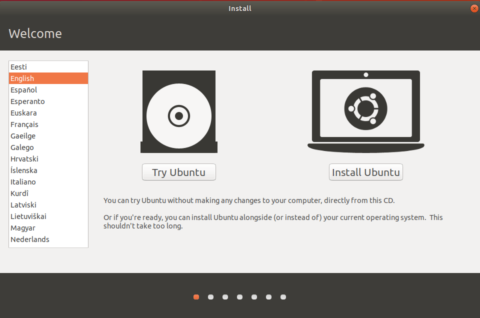 Selección del idioma al instalar Ubuntu