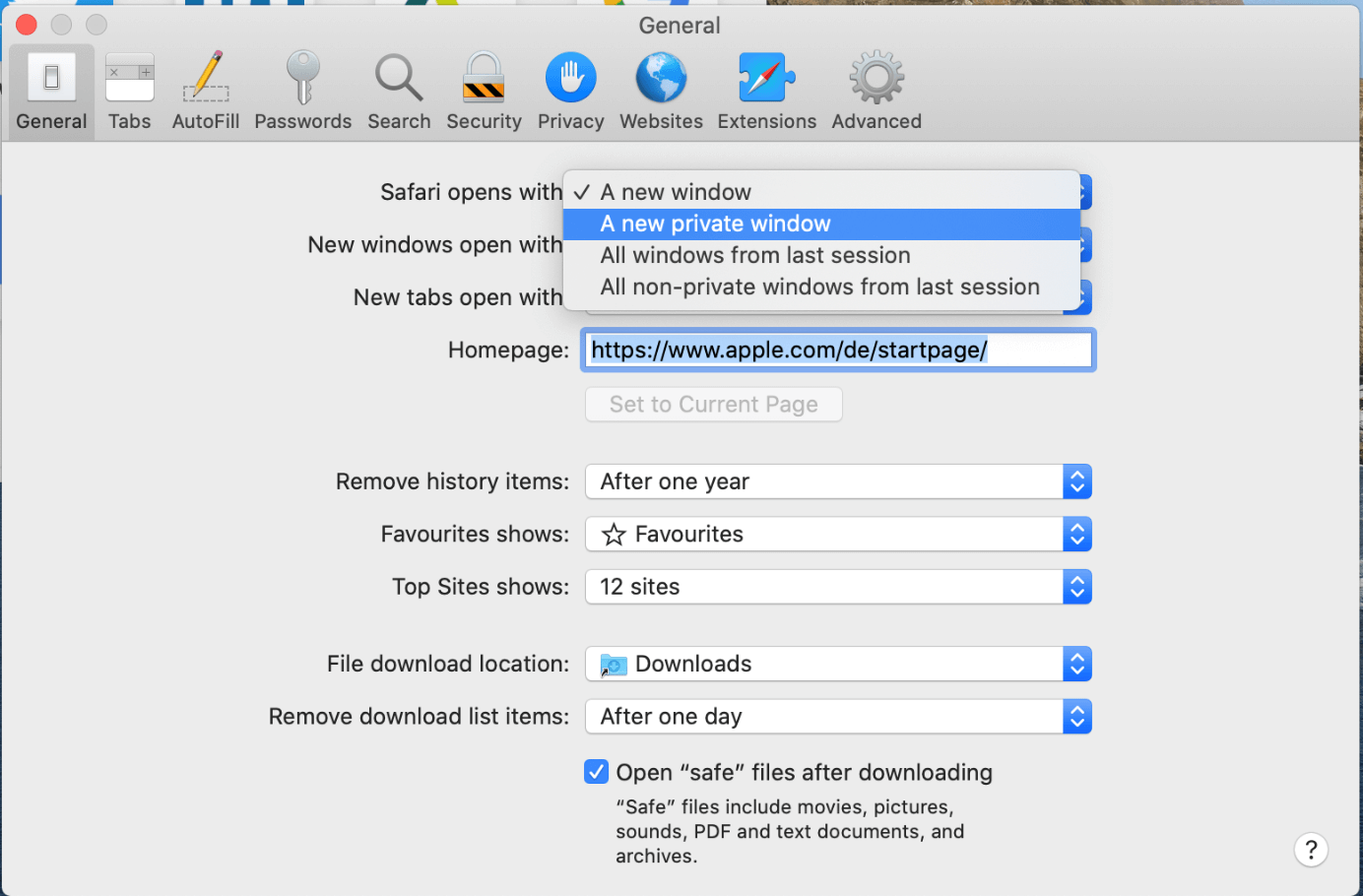 Establecer el modo de navegación privada de Safari como predeterminado en Mac