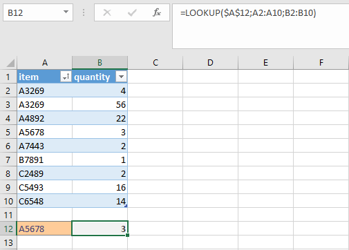 Campo de búsqueda simple con la función BUSCAR en Excel