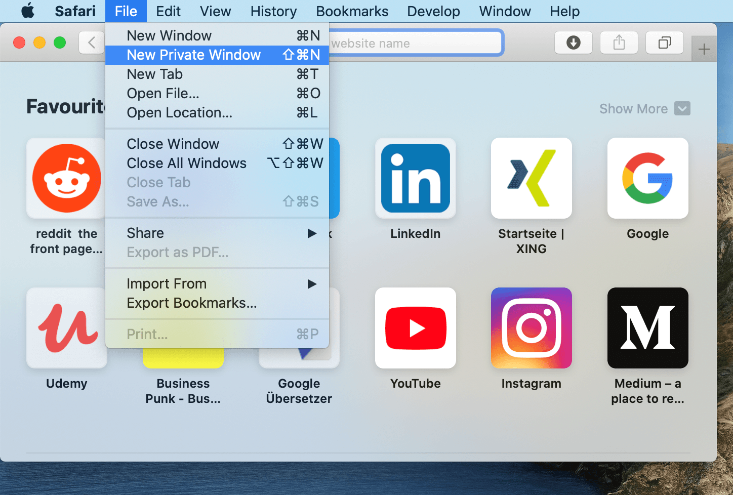 Habilitar la navegación privada de Safari en Mac en la barra de menú