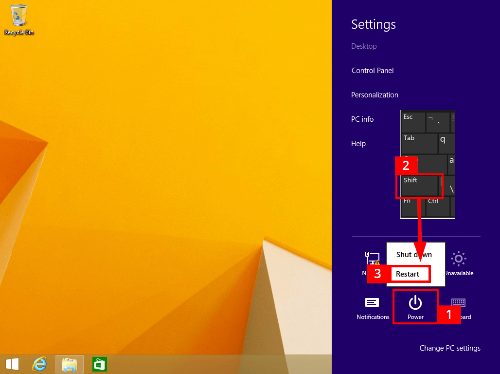 Iniciar el modo seguro de Windows 8 en la barra de Charms