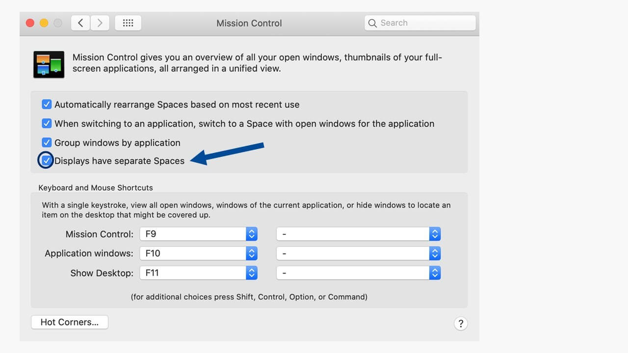 Panel de control en el sistema operativo Mac