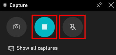 Botón para detener el grabador de pantalla de Windows 10