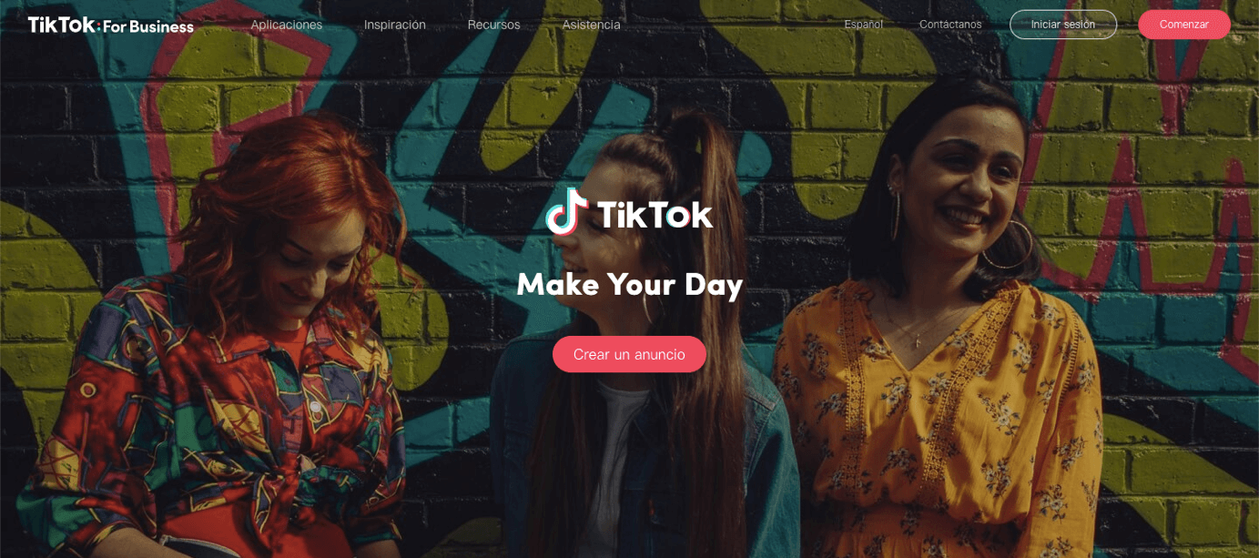 TikTok para empresas: página web de TikTok for business