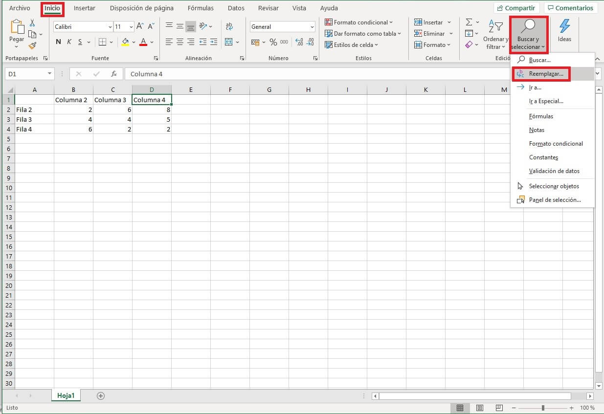 Ventana con las funciones de “Buscar” y “Reemplazar” en Excel