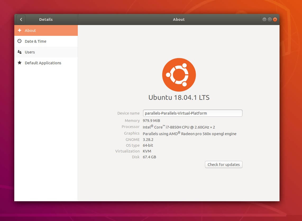 En la configuración del sistema, se muestra la versión de Ubuntu instalada