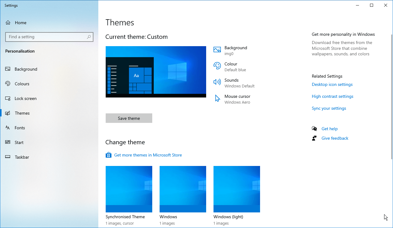 Configuración de Windows 10: Personalización/Temas