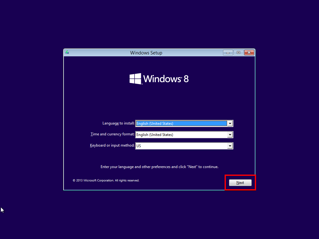 Pantalla de inicio del DVD de Windows 8