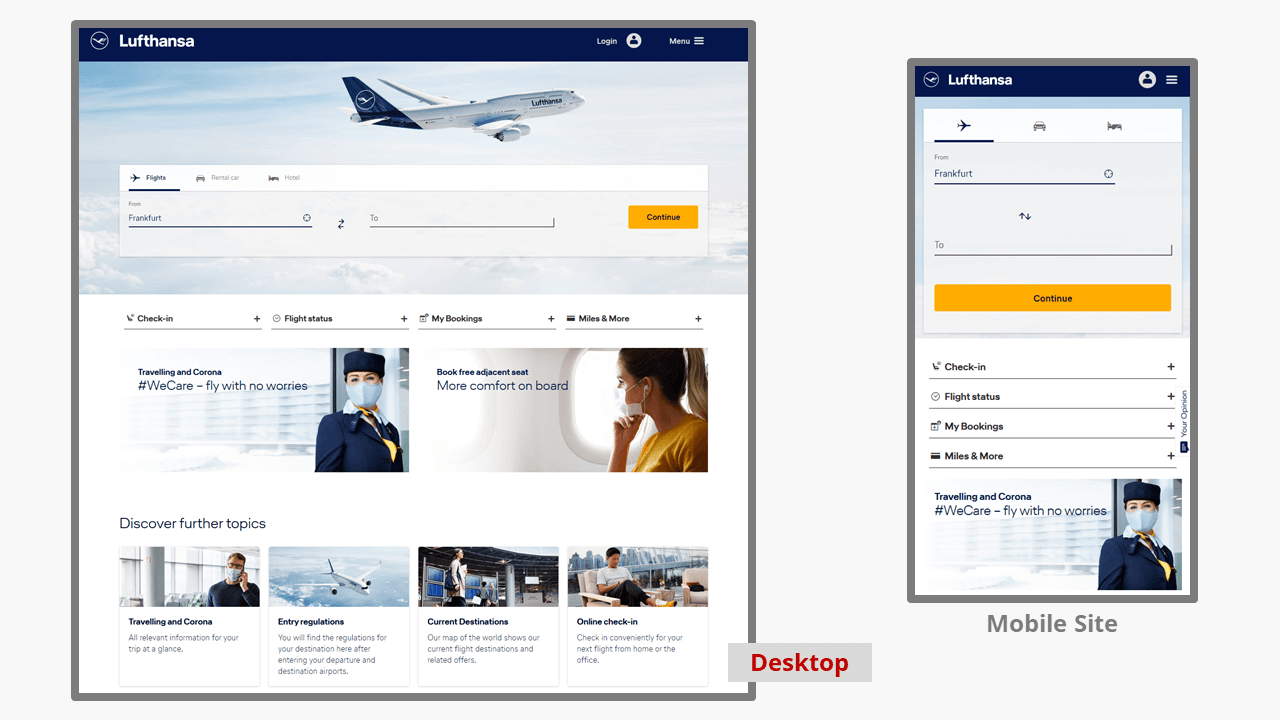 Página web de la compañía aérea Lufthansa
