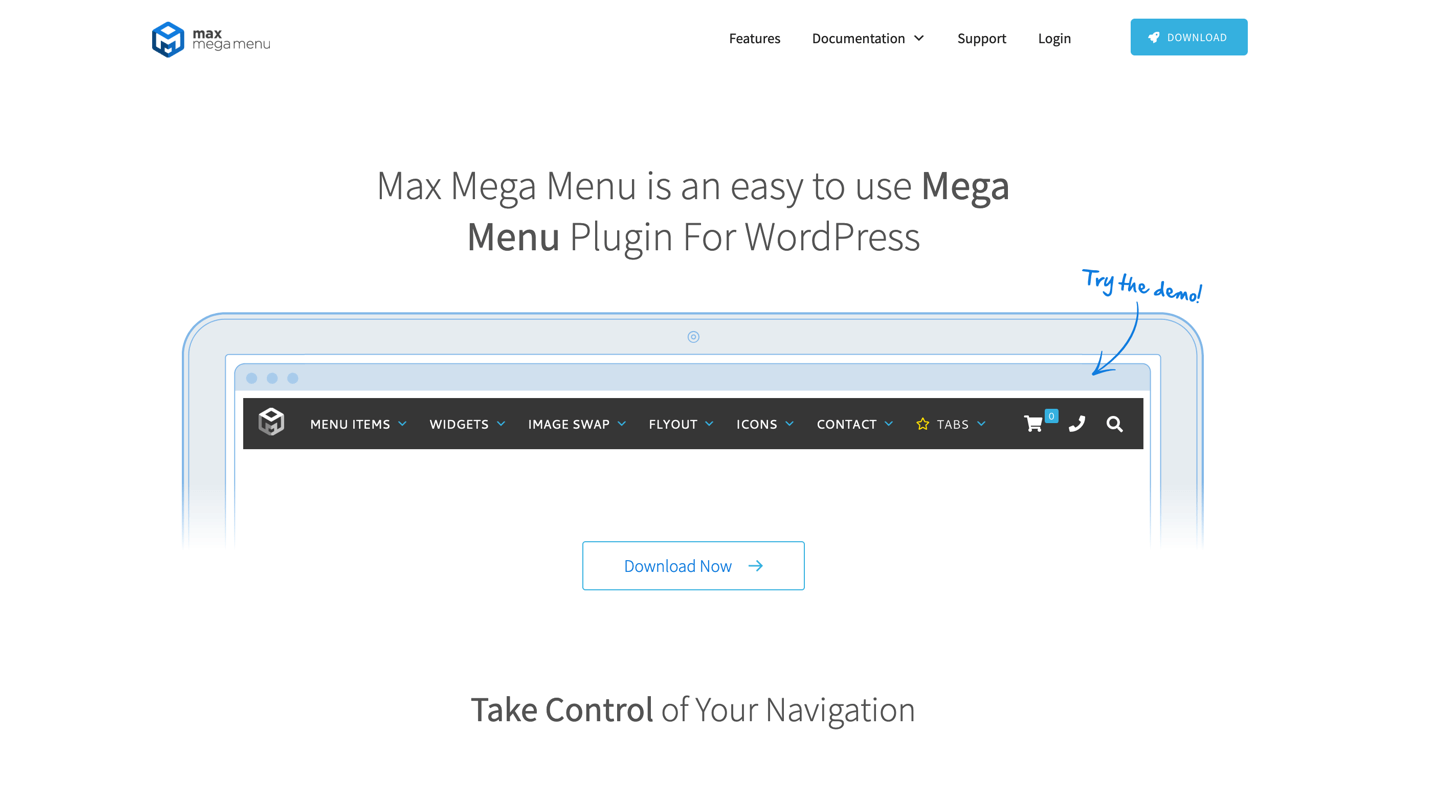 Página de inicio del plugin Max Mega Menu
