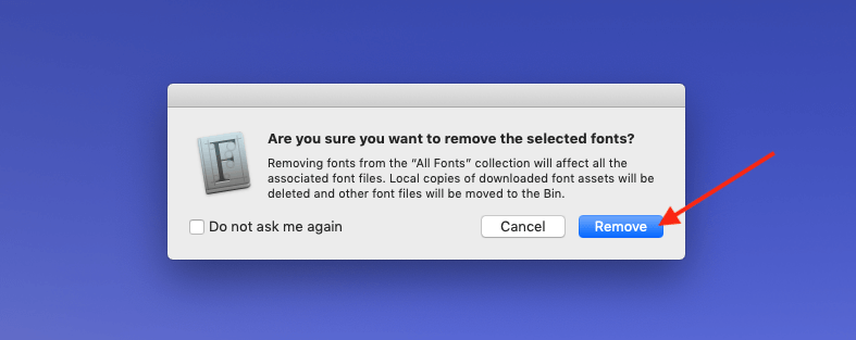 Instalar una fuente en Mac: confirmar la eliminación