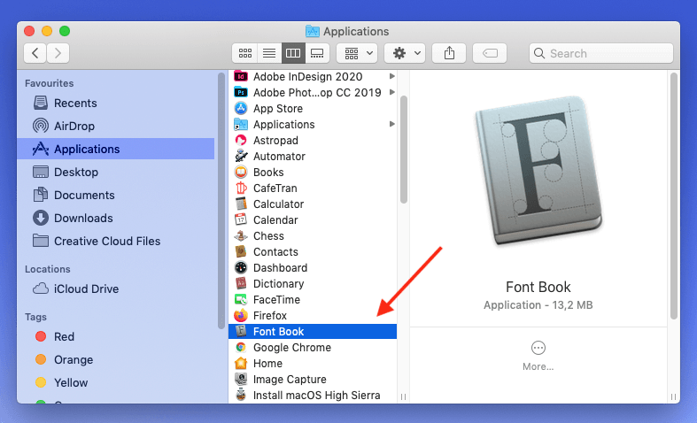 Instalar fuentes en Mac: buscar el programa “Catálogo tipográfico”