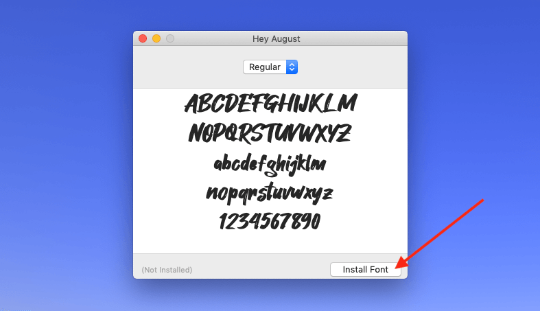Instalar una fuente en Mac: ventana emergente del catálogo tipográfico