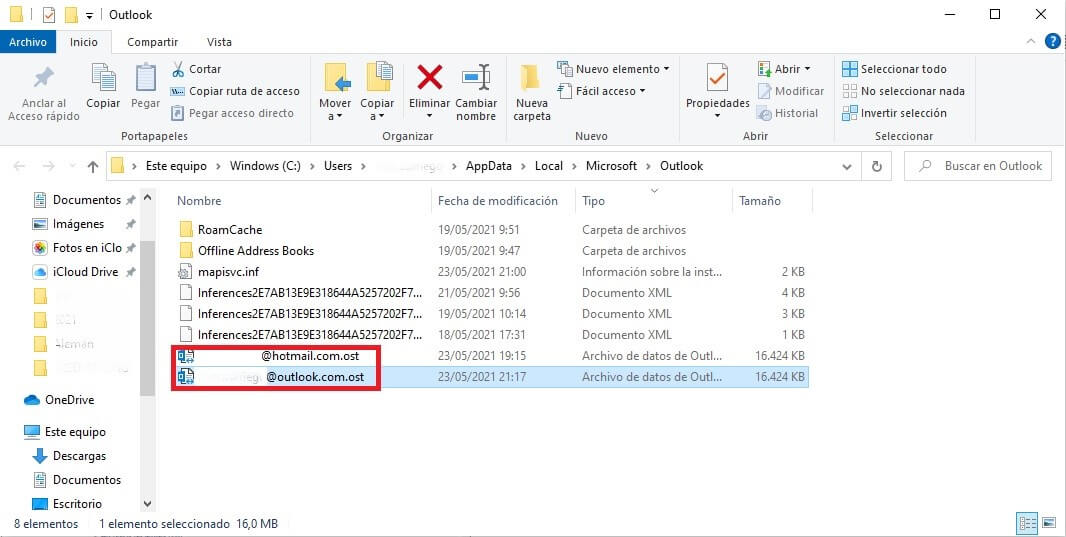 : Borrar caché de Outlook: borrar archivo OST 