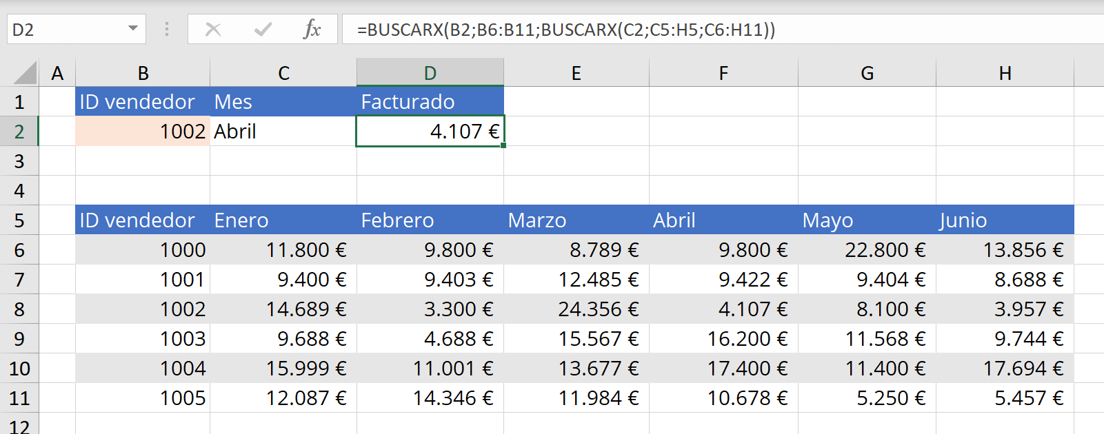 Función BUSCARX en Excel
