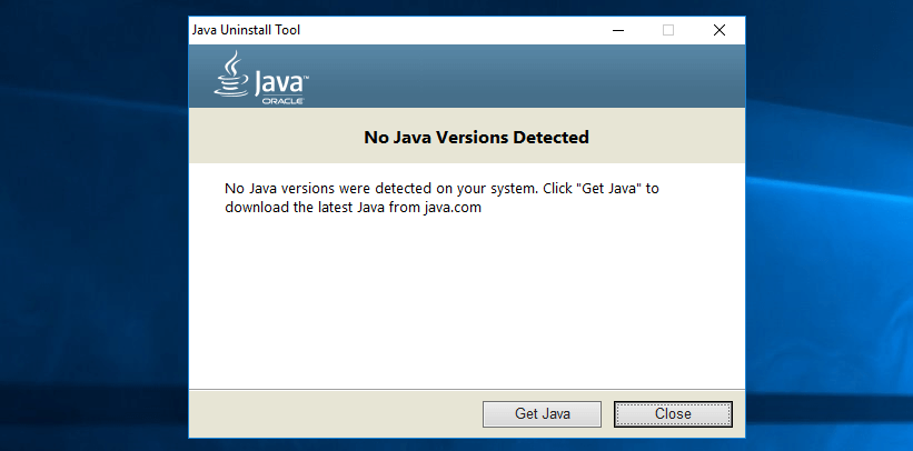 Java Uninstall Tool: resultado tras realizar una comprobación