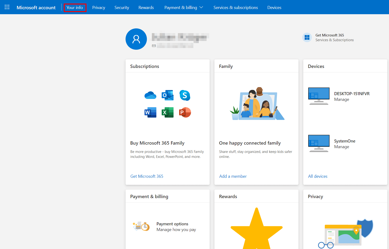 Cuenta Microsoft: Administración en la aplicación web