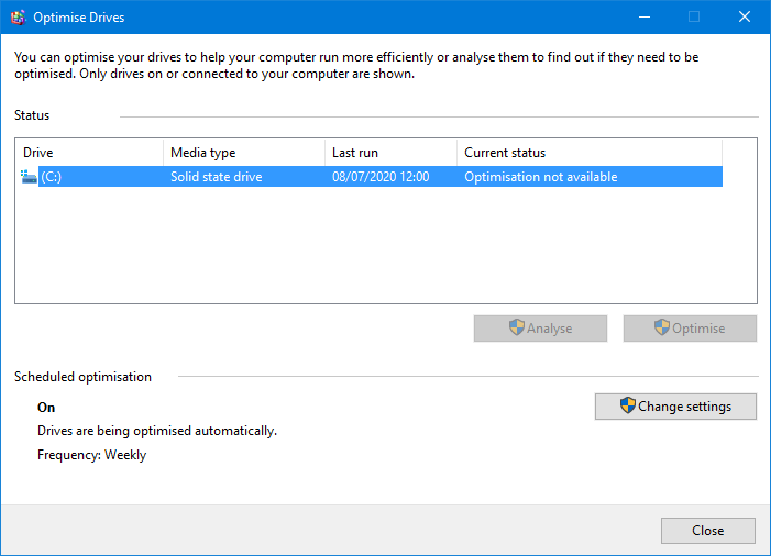 “Optimizar unidades” en Windows 10