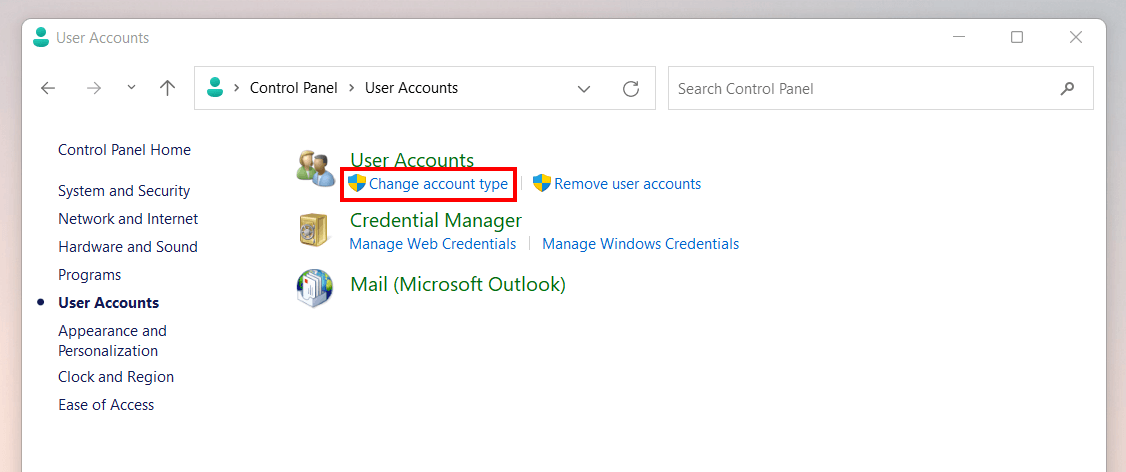 Categoría de cuenta de usuario en Windows 11