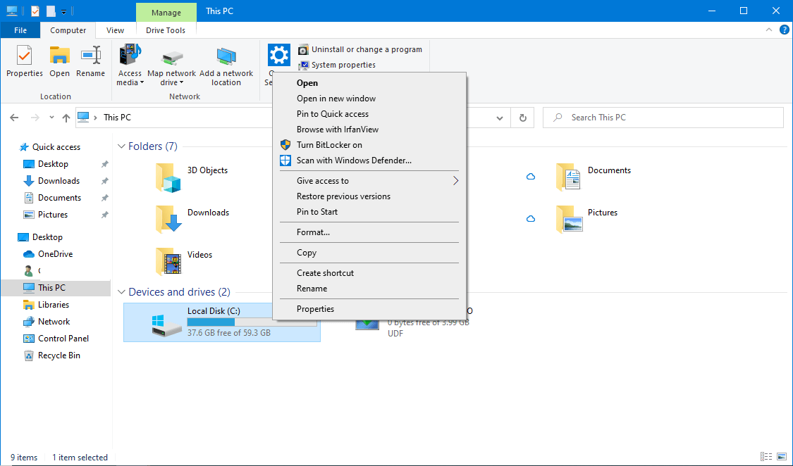 Windows 10: menú contextual del explorador