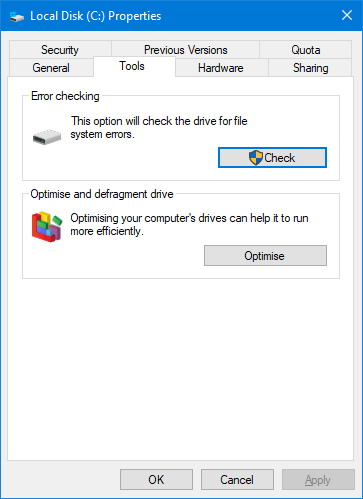 Windows 10: Menú “Propiedades” de una unidad de disco