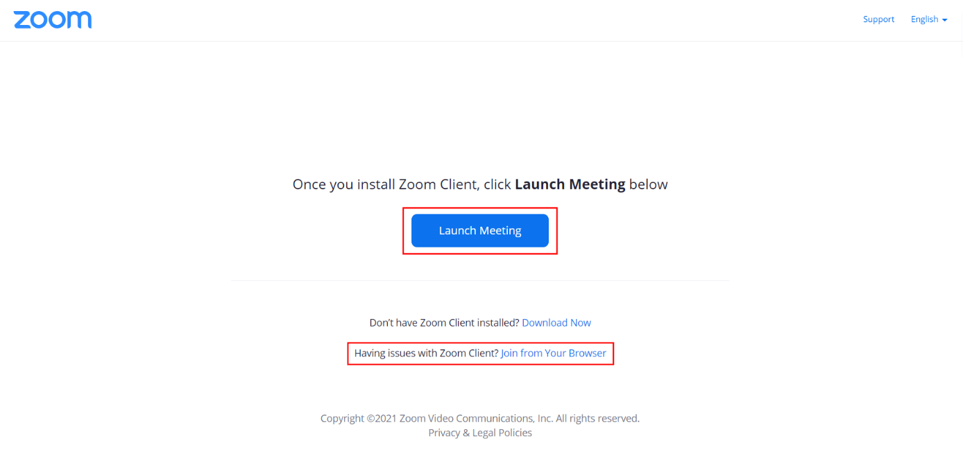 Zoom en el buscador: botón de “Acceder a la reunión”