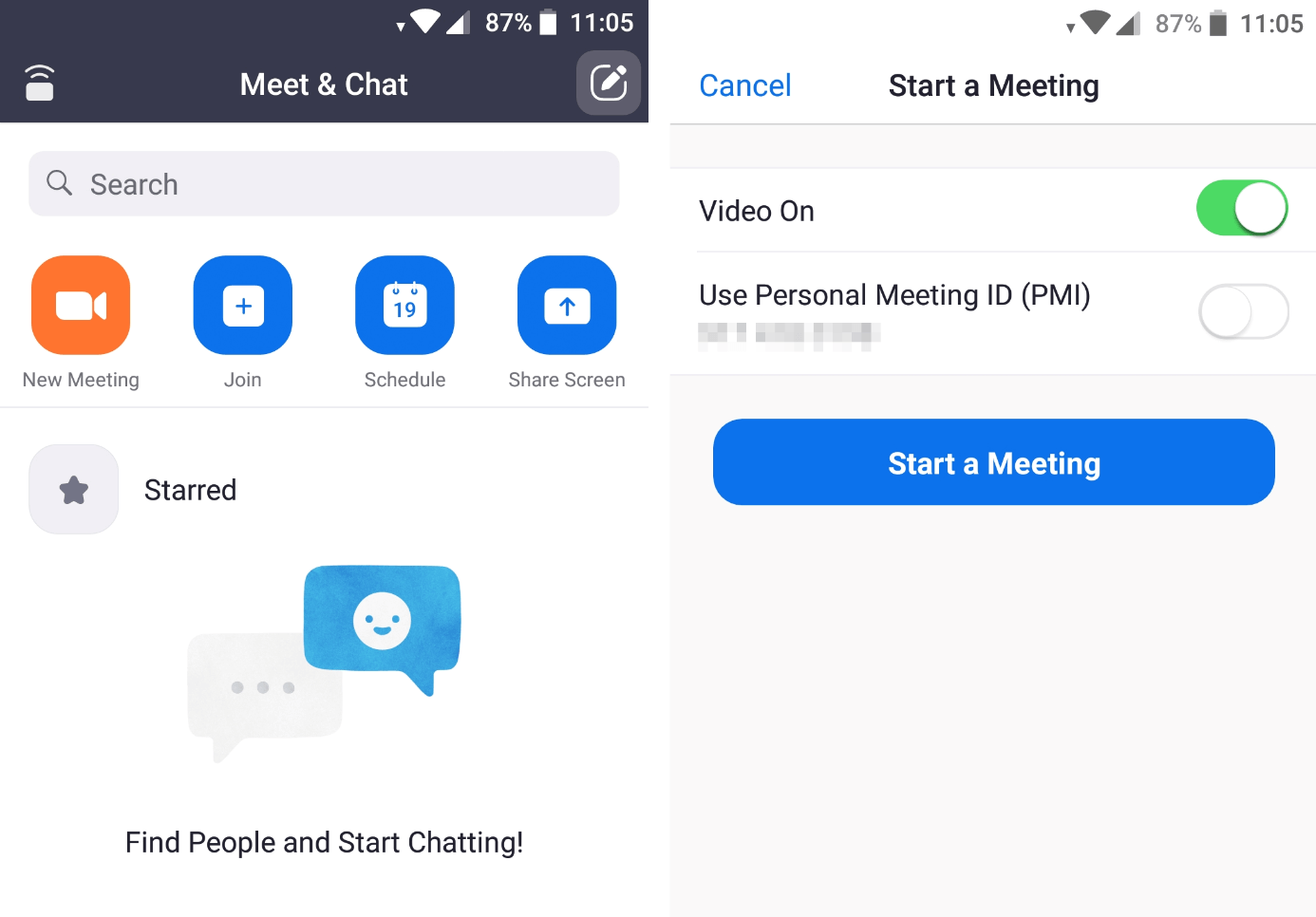 Crear reunión de Zoom en la aplicación para Android