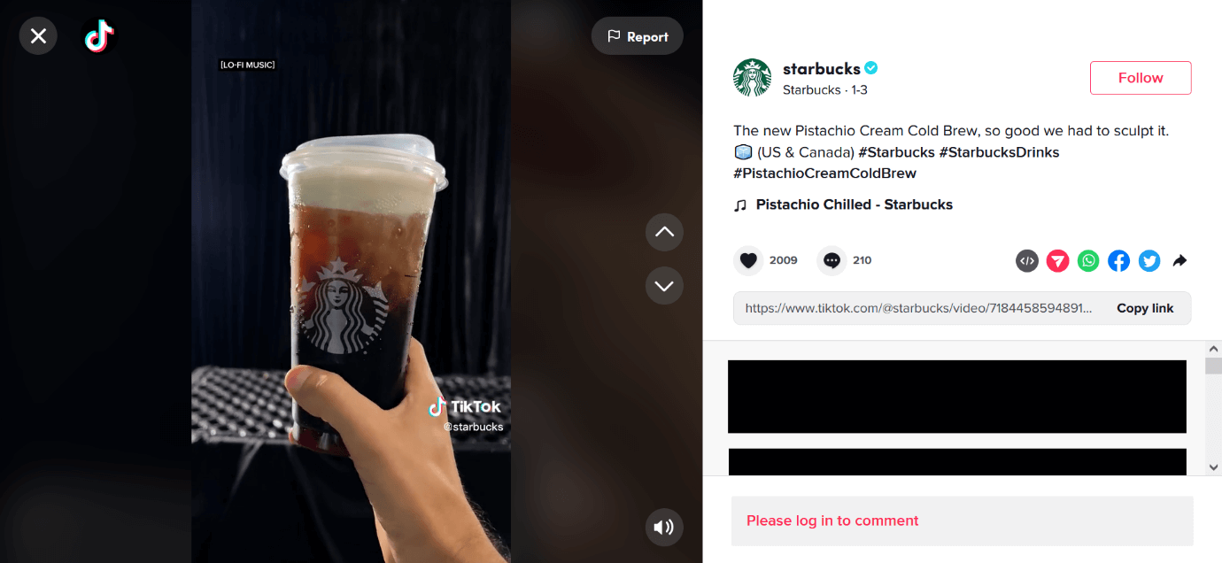 Captura de pantalla de un post de TikTok de Starbucks