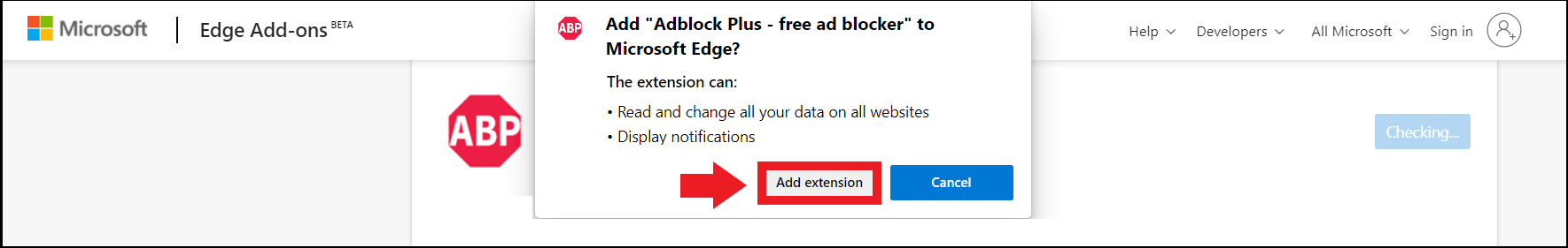 Instalación de Adblock-Plus a través de la página de complementos de Edge