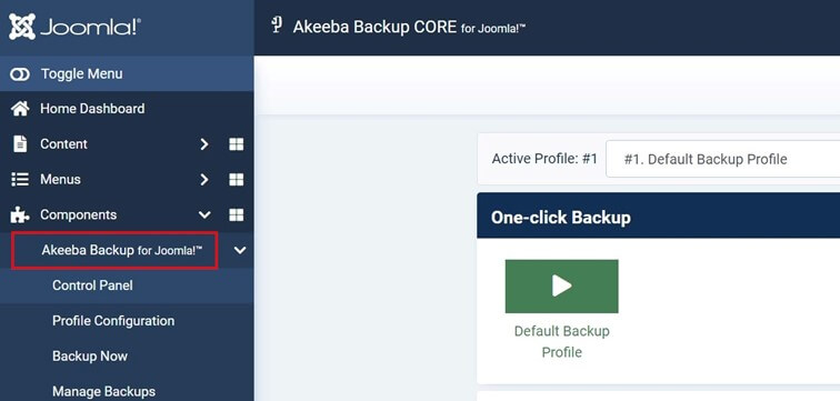 Akeeba Backup en el backend de Joomla