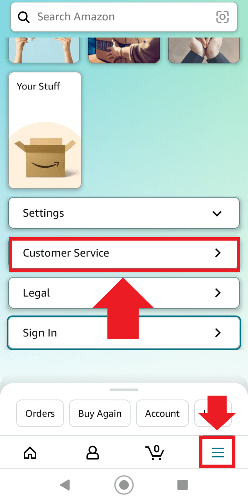 Ve a “Atención al cliente”, en la parte inferior en el menú de Amazon, para solicitar la cancelación