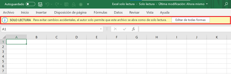 Aviso de archivo de Excel “abrir solo en modo lectura”