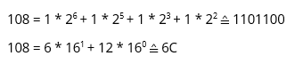 Representación binaria y hexadecimal de “l”