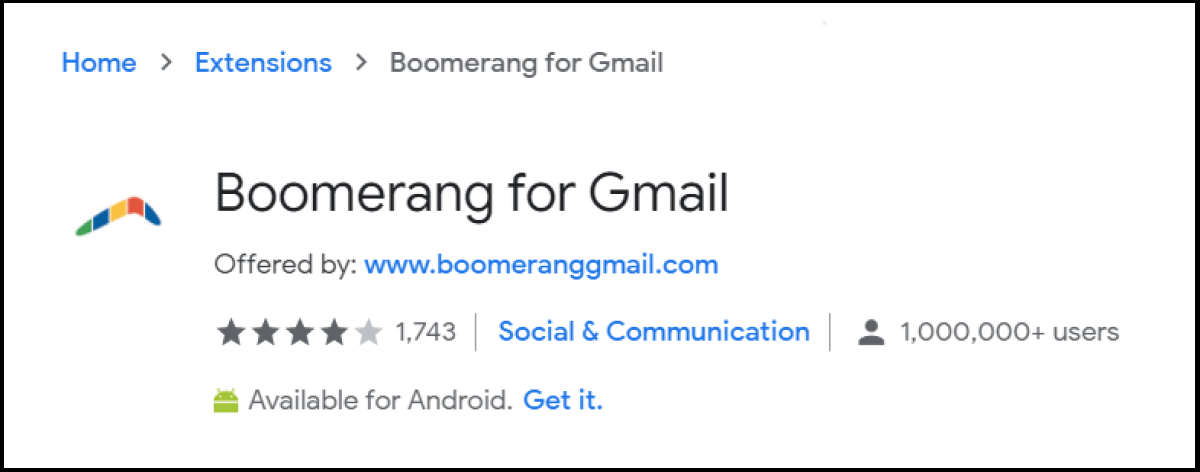 Boomerang permite programar el envío de correos electrónicos y usar recordatorios y escritura asistida por IA