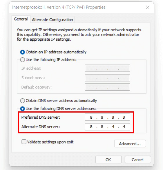 Cambiar la dirección del servidor DNS en Windows 11