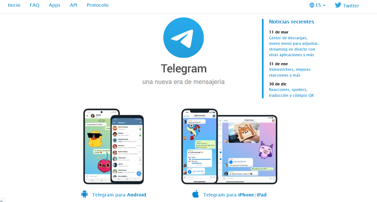 Captura de la página web: Telegram