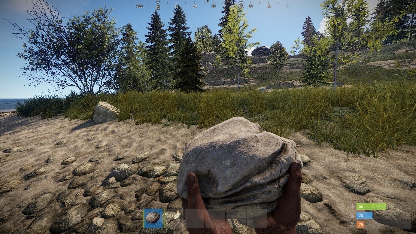 Captura de pantalla de Rust: entrada del juego con piedra y antorcha