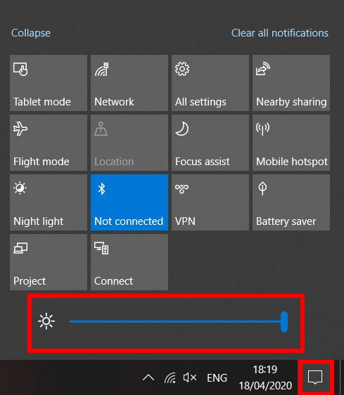 Centro de información de Windows 10: ajustar el brillo de la pantalla