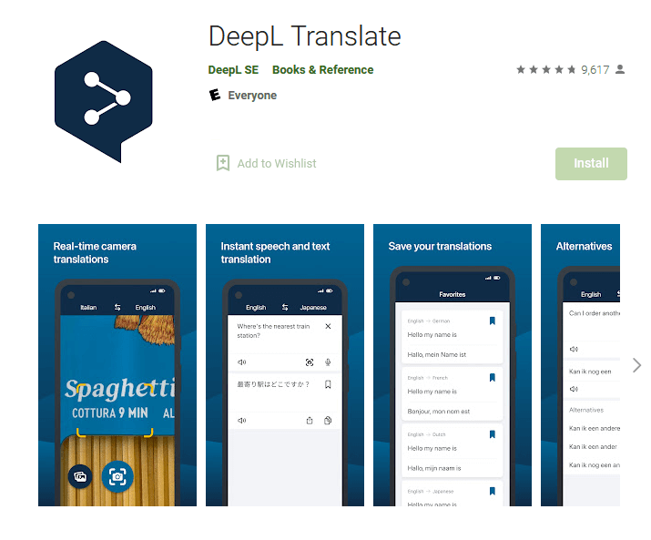DeepL en Google Play Store