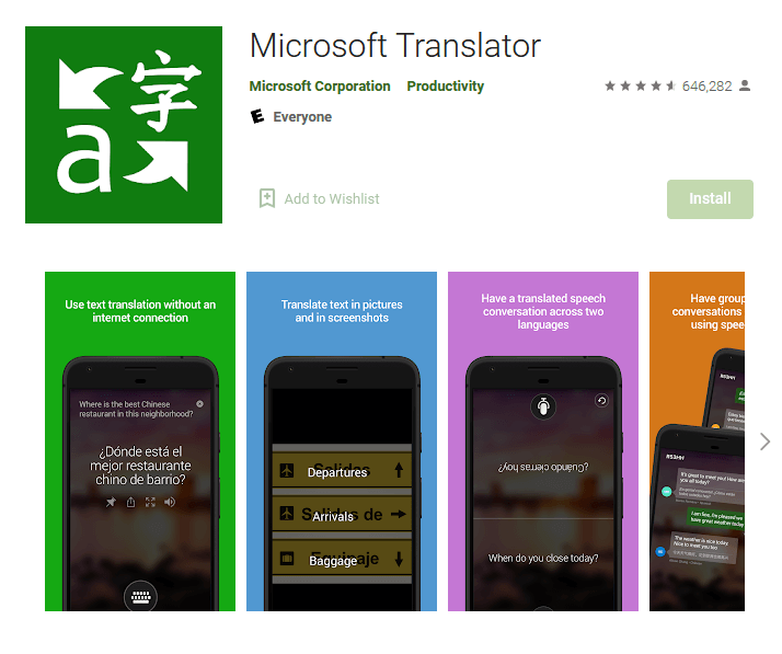 Microsoft Traductor en Google Play Store