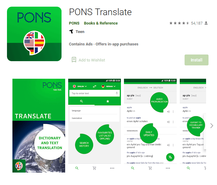 Traductor PONS en Google Play Store