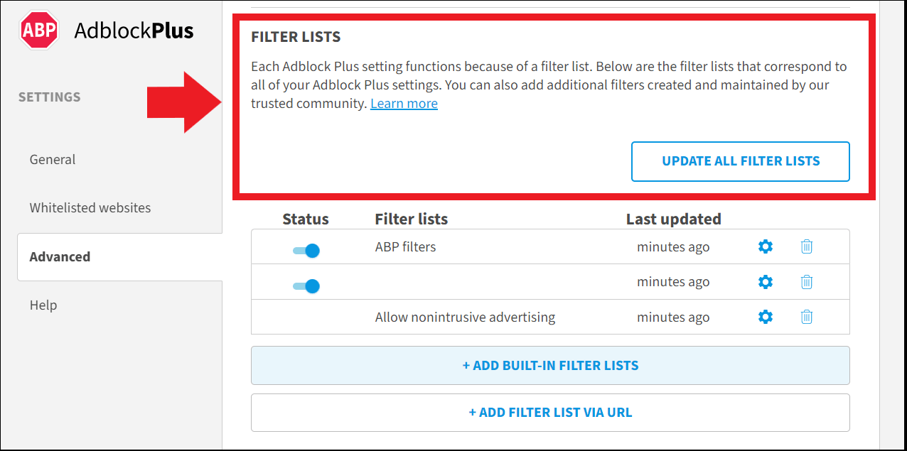 Listas de filtros para los anuncios bloqueados en Adblock Plus