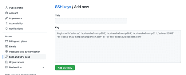 Configuración de GitHub para añadir una clave SSH