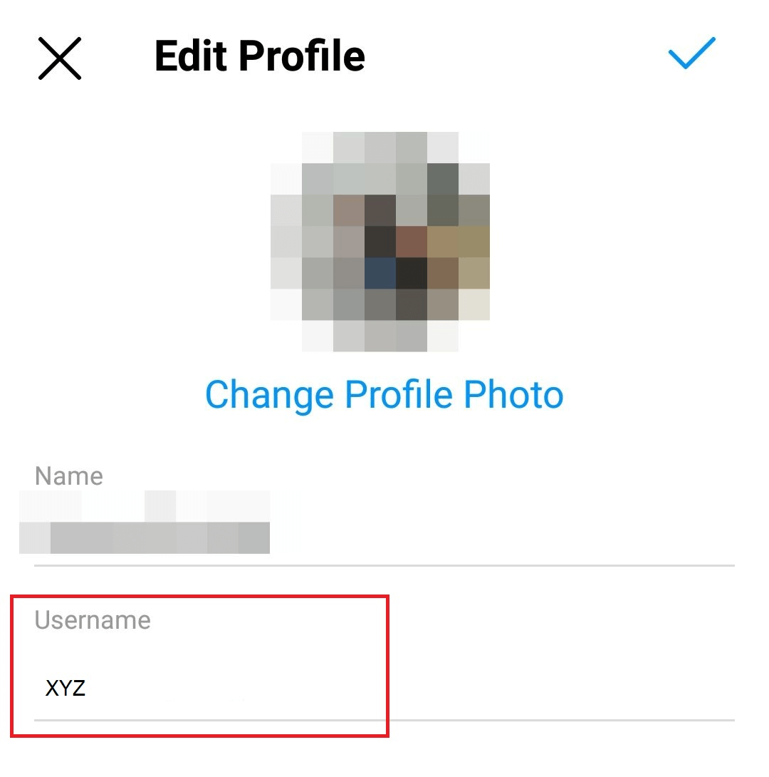 Instagram: apartado “Editar perfil”, campo “Nombre de usuario”
