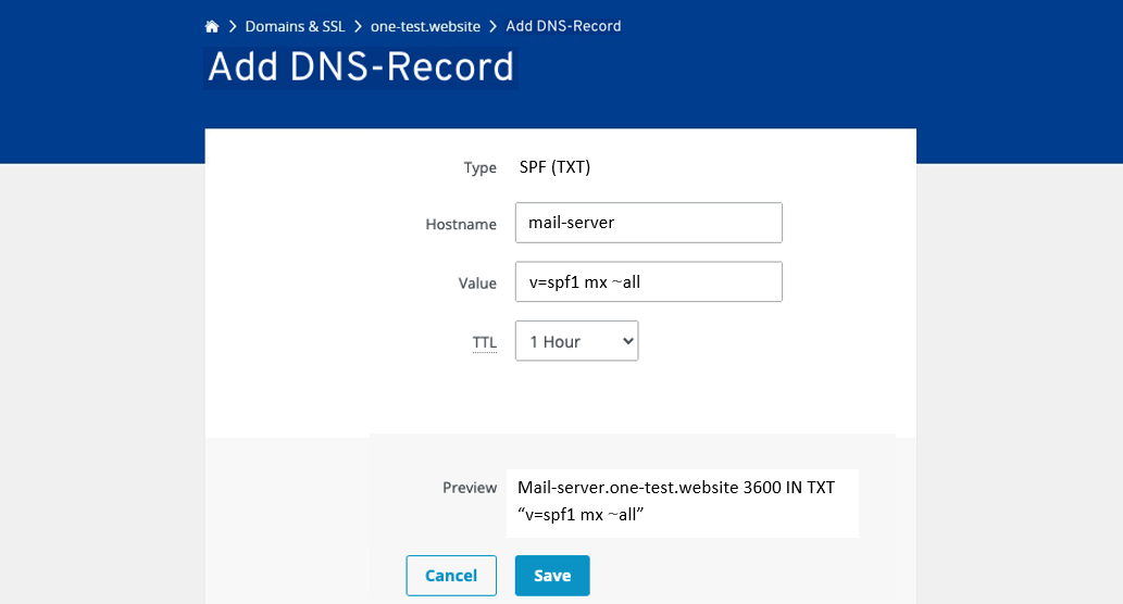 Cloud Panel de IONOS: Añadir registro DNS